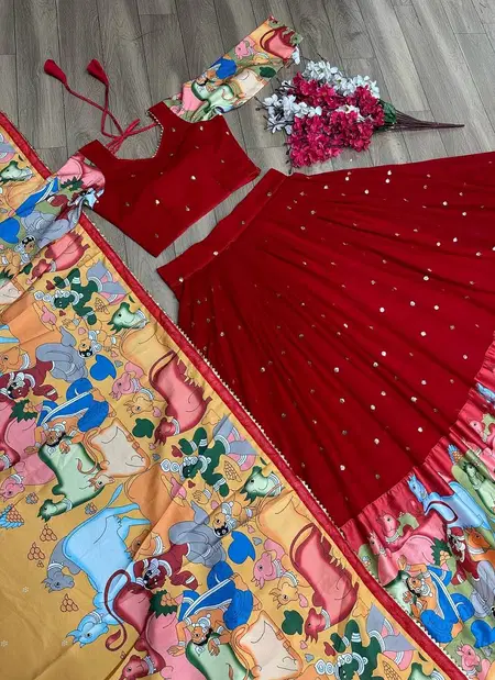PC 327 Faux Georgette With Embroidery Thread Work Lehenga With Choli Dupatta Exporters In India